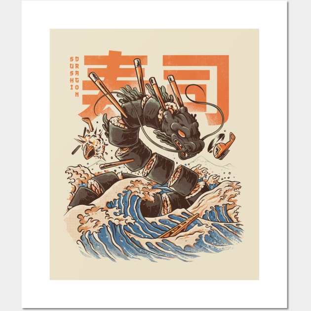 Great Sushi Dragon - Great Wave Wall Art by Ilustrata